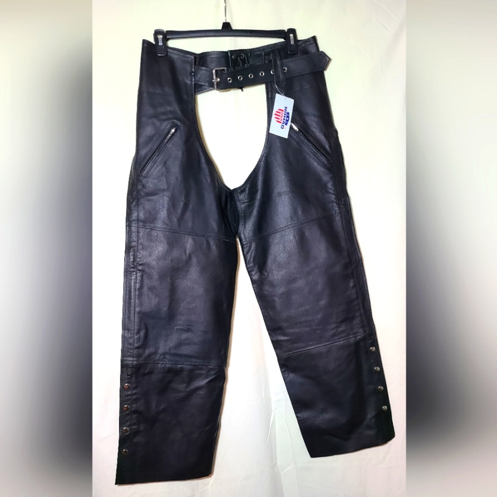Black Nomad Chaps Leather Motorcycle Riding Chaps Soze XL 106R-XL New With Tags